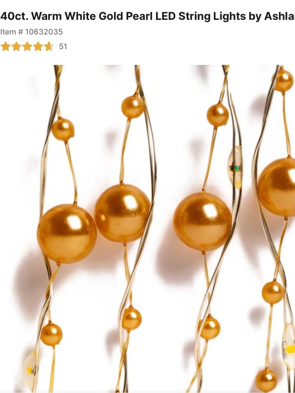 Ashland Warm White Gold Pearl LED String Lights